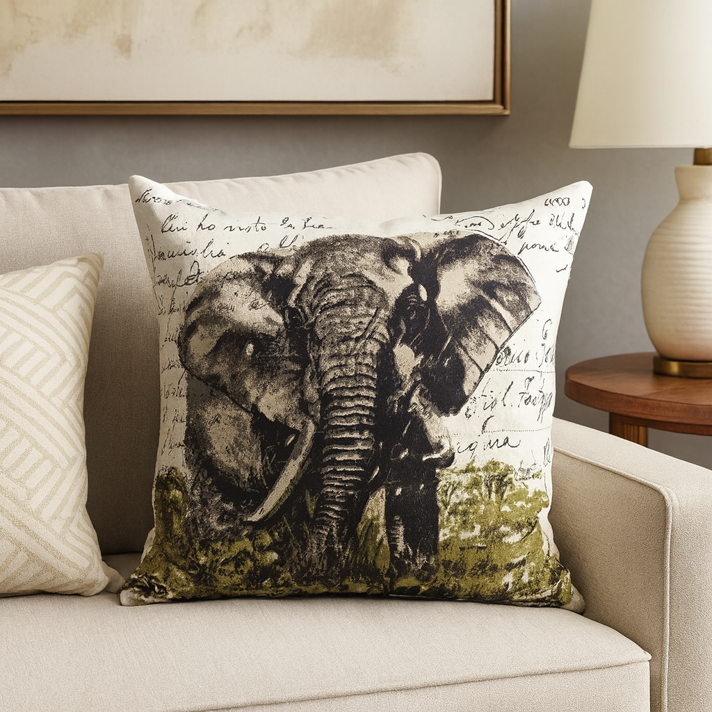 3131 - Safari Elephant Down Filled 18-Inch Cotton Throw Pillow