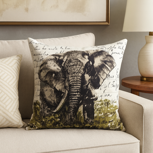 3131 - Safari Elephant Down Filled 18-Inch Cotton Throw Pillow