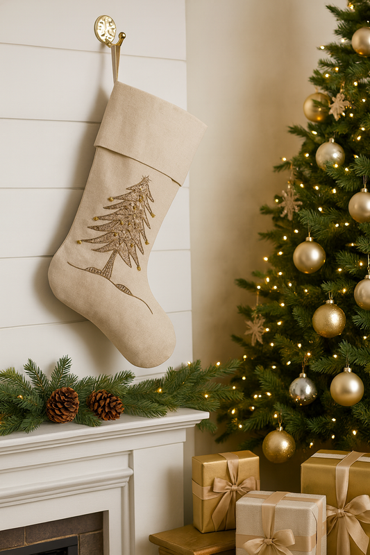 1025 - Gold Sapin De Noel Hand Beaded Christmas Stocking