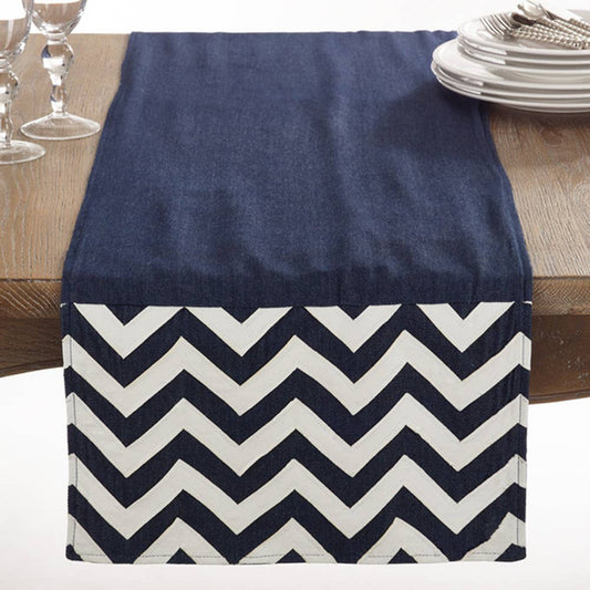 066 - Navy & White Chevron 16"x72" Cotton Table Runner
