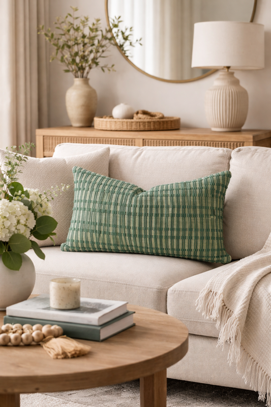 Emerald Textured Modern Woven 12"x20" Throw Pillow