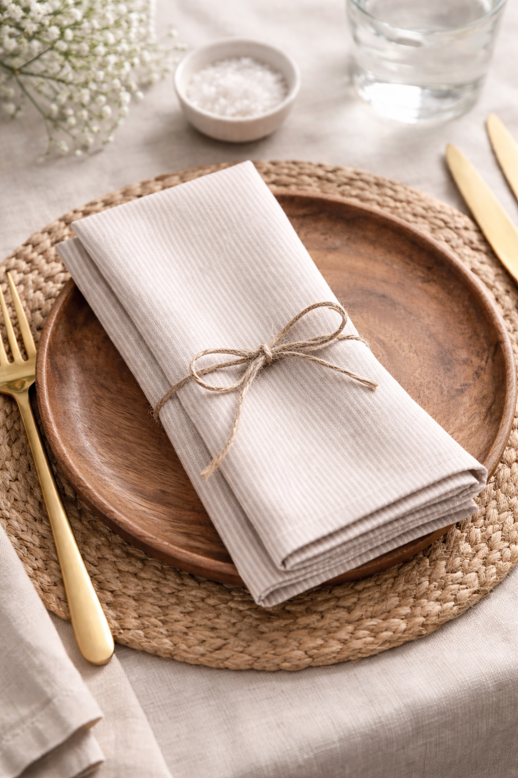 Beige Neutral Striped Cotton 20" Dinner Napkin