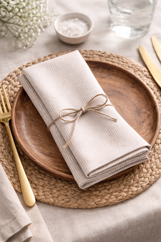 Beige Neutral Striped Cotton 20" Dinner Napkin