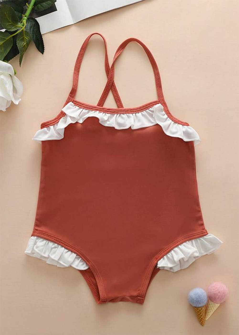 Brick Girls' Ruffle Trim One-Piece Swimsuit