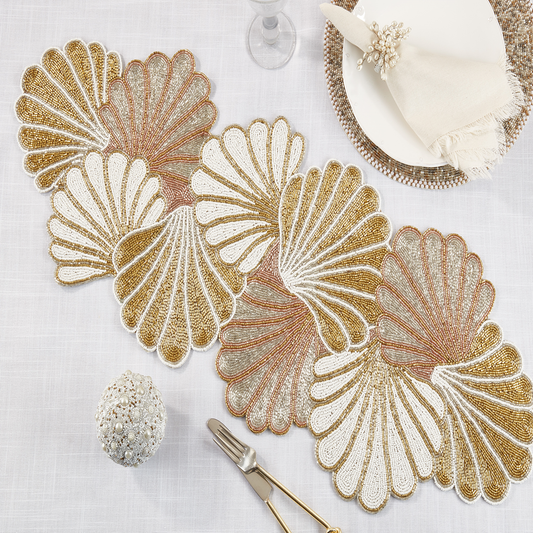 3326 - Gold Sea Shell Beaded Table Runner