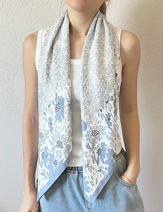 Blue Floral Silky Square Scarf