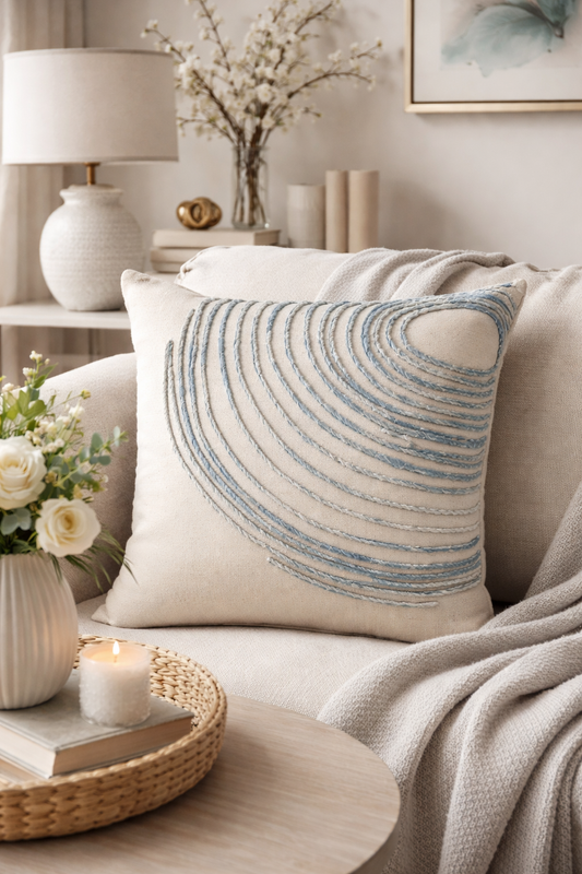 2501 - Embroidered Coastal Swirl 20" Throw Pillow