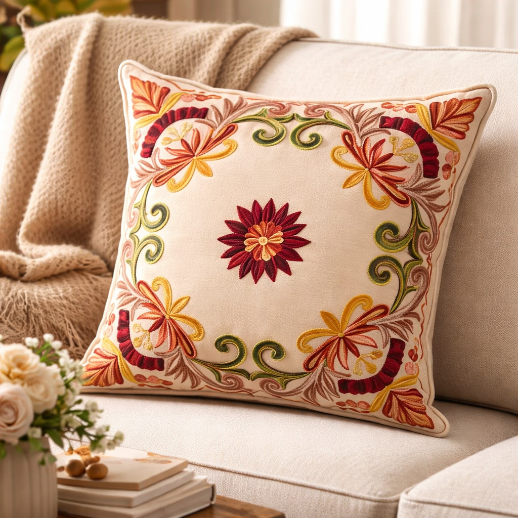 Multicolor Embroidered Cotton 18" Throw Pillow