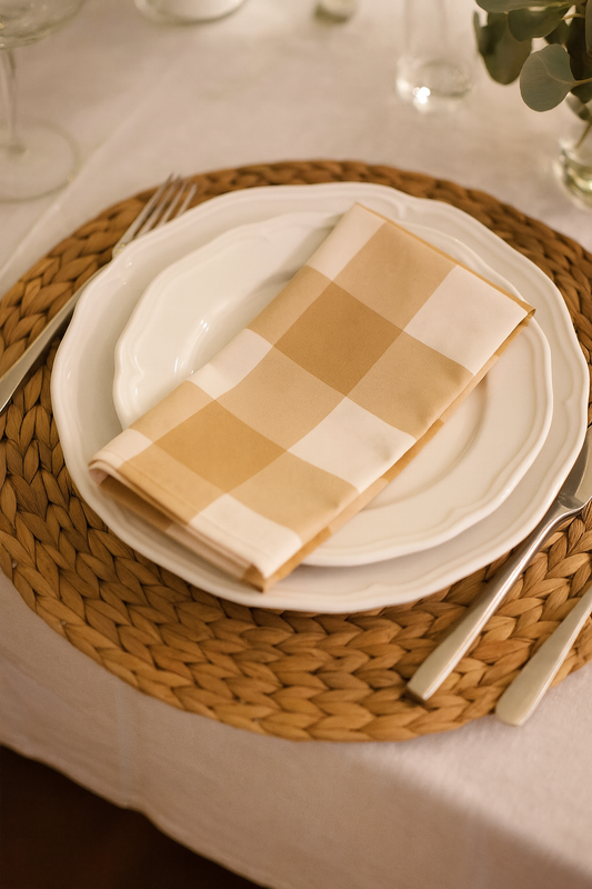 TBL0045 - Beige and White Farmhouse Plaid 18" Cloth Napkin