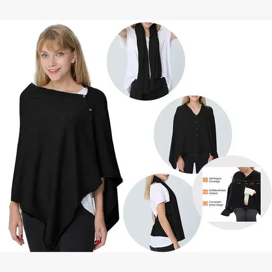 Black Multi-use Knit Soft Nursing Shawl Poncho