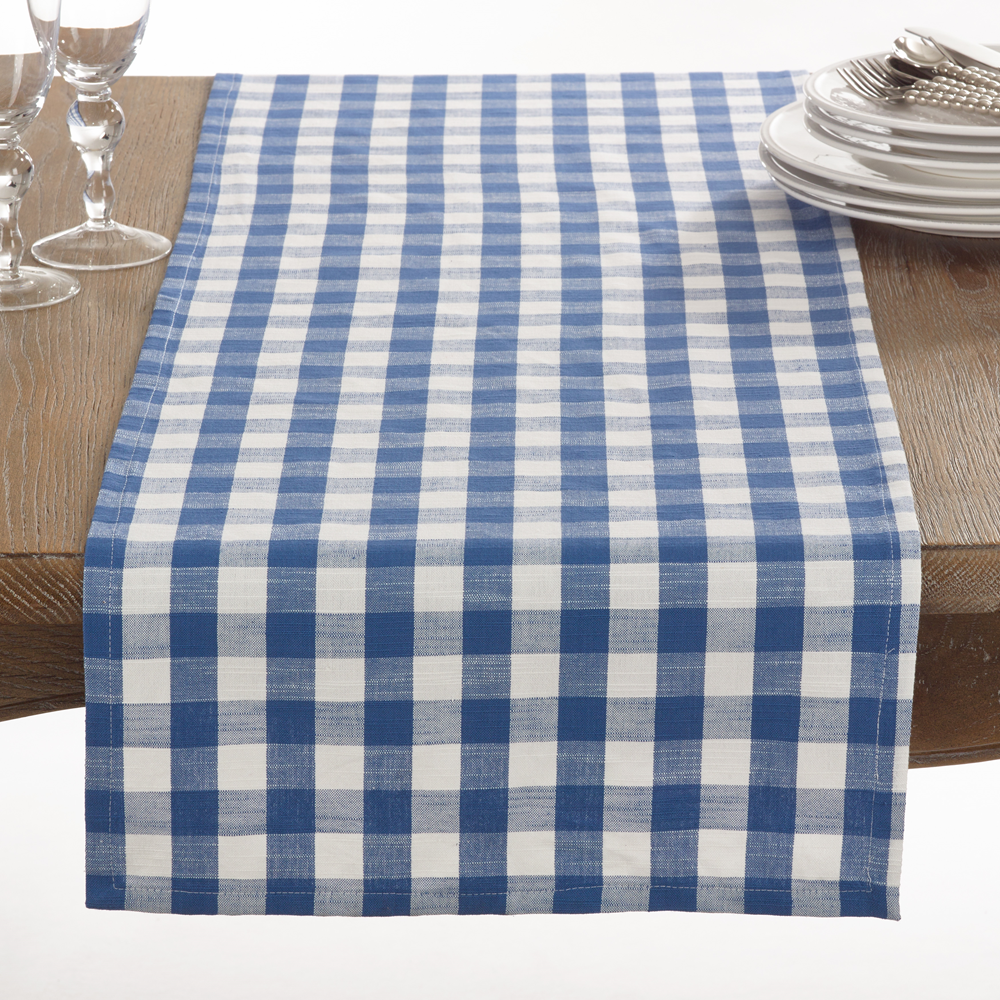 590 - French Blue Gingham Cotton 16"x72" Table Runner