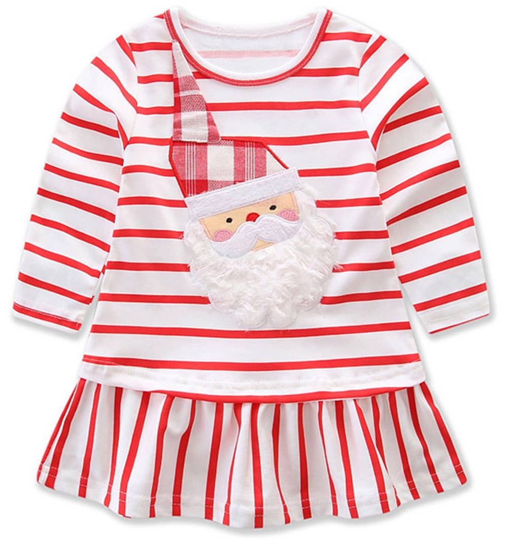 Santa Claus Cotton Striped Little Girl Dress