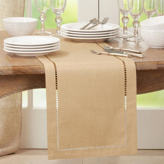 9738 - Natural Laser-Cut Hemstitch Table Runner