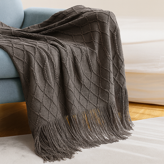 TH0013 - Grey Rhombus Diamond Knit 50x60 Inch Throw Blanket