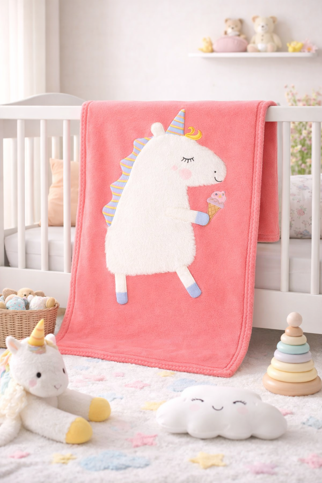 Coral Unicorn Crib Nursery Blanket