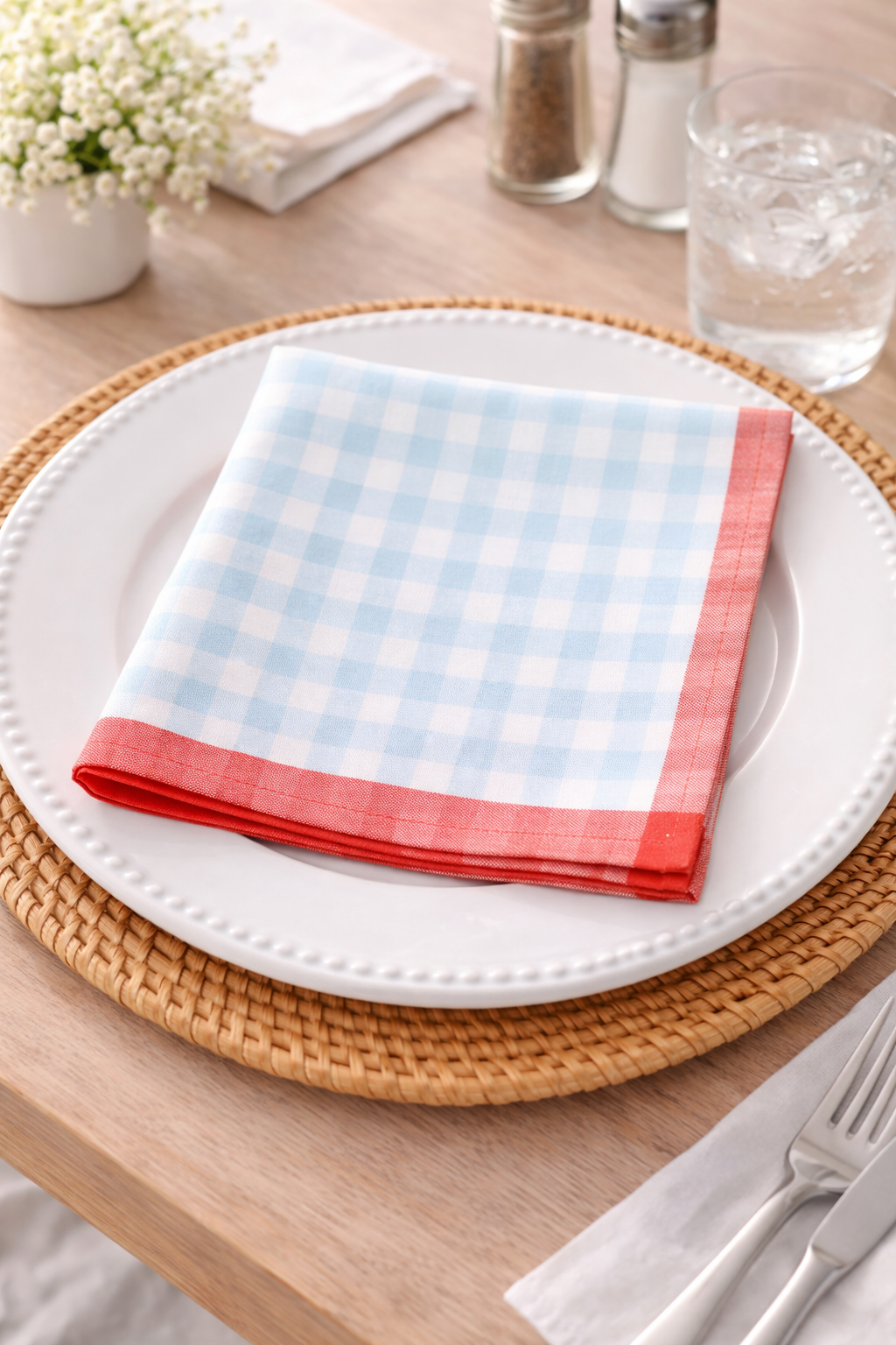 Light Blue Contrast Gingham Cotton Napkin – 20" x 20"