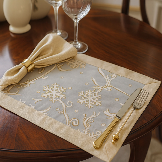 Snowflake & Ribbon Gold Border Sheer 14x20 Placemat