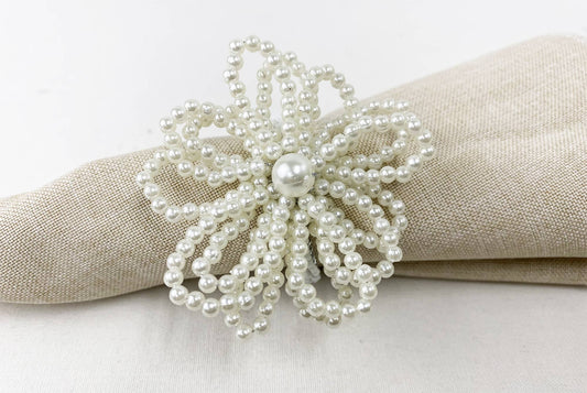 NR0012 - Ivory Beaded Pearl Flower Napkin Ring