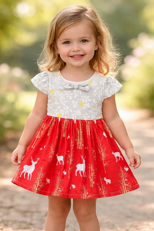White & Red Reindeer Toddler Girl Dress