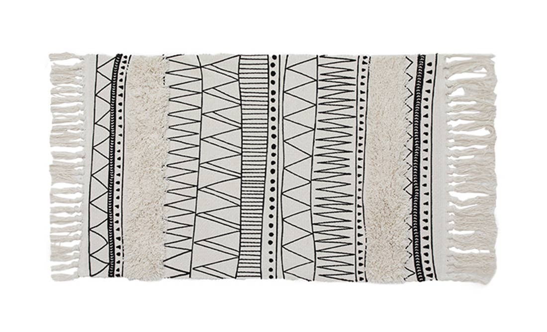 Ivory-Slate Boho Tribal Textured Fringe 2'x3' Small Area Rug