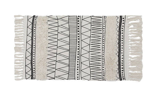 Ivory-Slate Boho Tribal Textured Fringe 2'x3' Small Area Rug