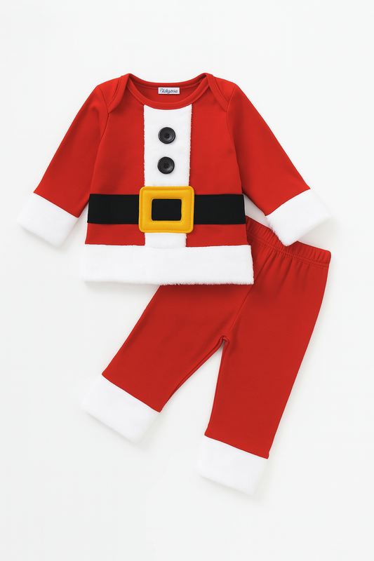 Red & White Christmas Santa Fleece 2pcs Baby Costume