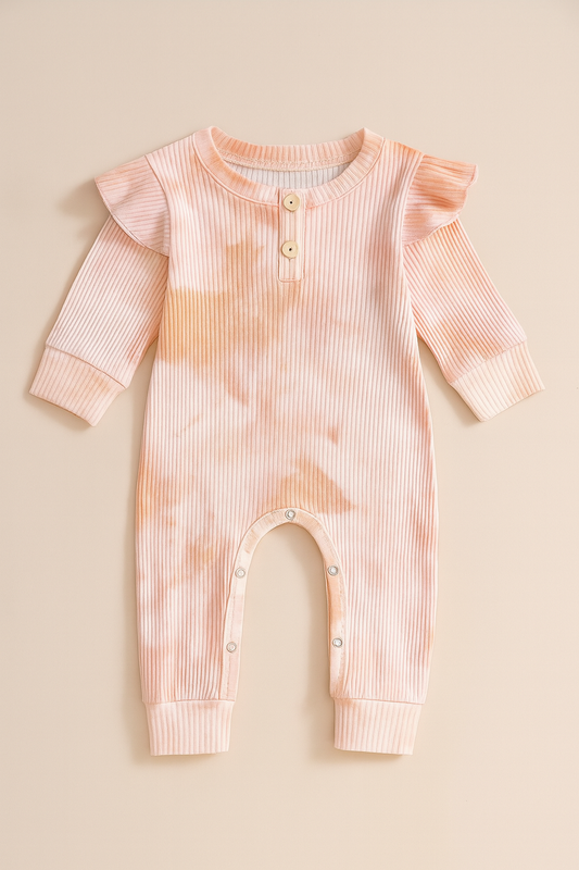 Pink & White Tie Die Ribbed Baby Romper