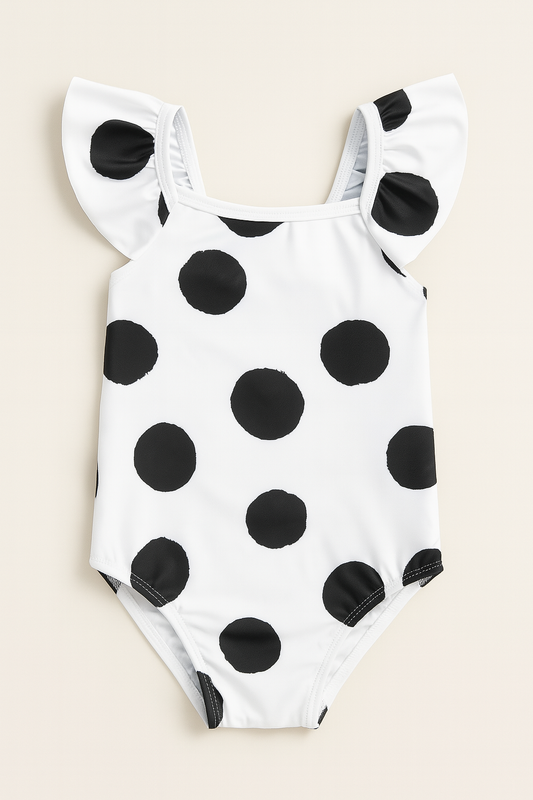 Black-White Polka Dot Toddler One-Piece Girl Swimsuit