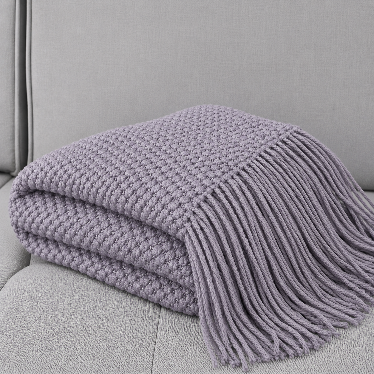 Lilac Gray Textured Knit Throw Blanket – 50" x 60"
