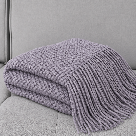 Lilac Gray Textured Knit Throw Blanket – 50" x 60"