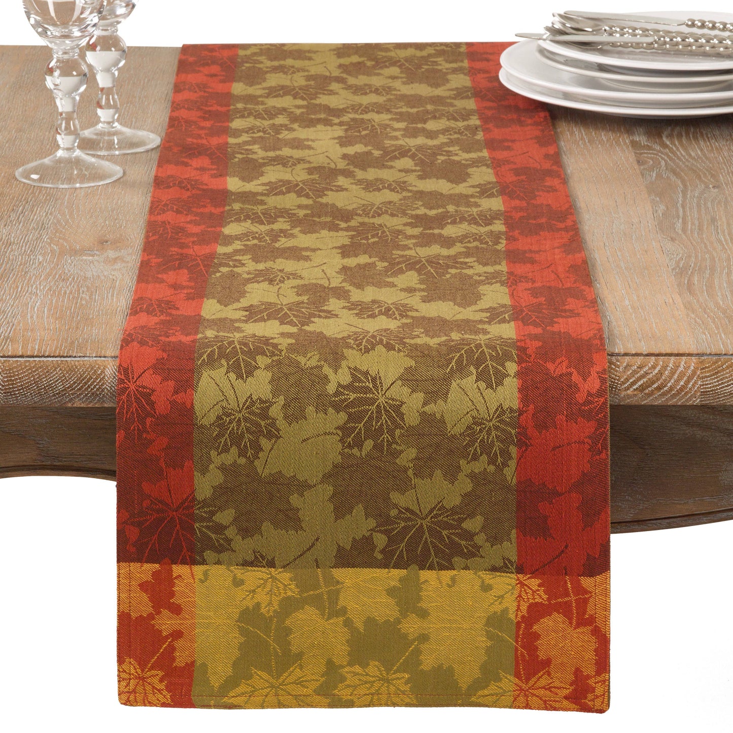 1221 - Foliage Cotton Thanksgiving Cotton Table Runner - 13x72 in