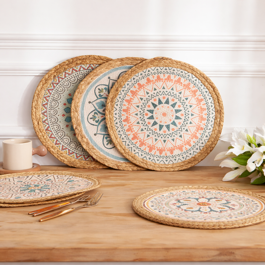 Boho Mandala 13" Placemat with Water Hyacinth Edge