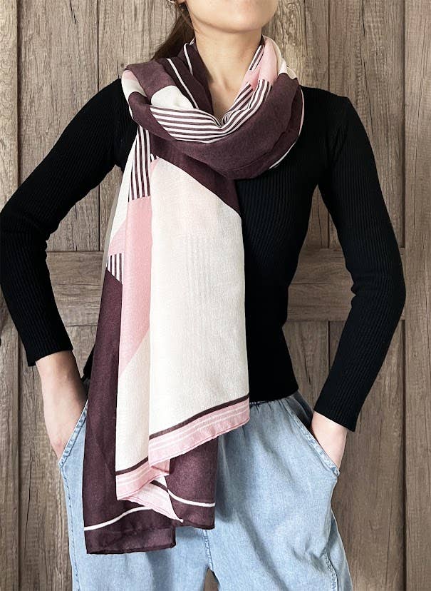 Pink Multi Geometric Pattern Cotton-Wool Wrap Scarf