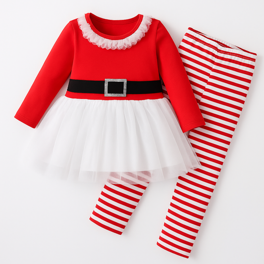 Ruffled Baby Red Christmas Dress & Striped Pants