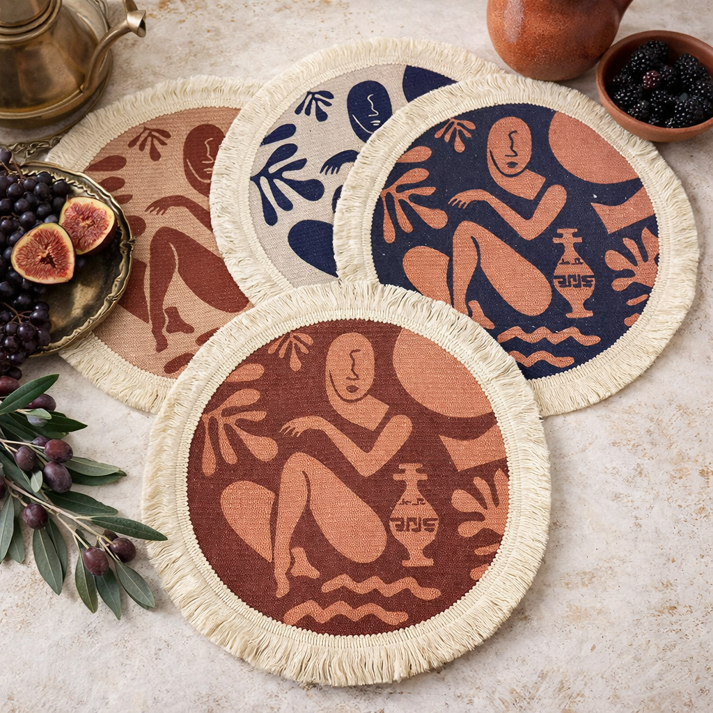 Artsy Abstract Woven Fringe 13" Round Placemat