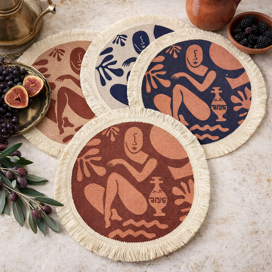 Artsy Abstract Woven Fringe 13" Round Placemat