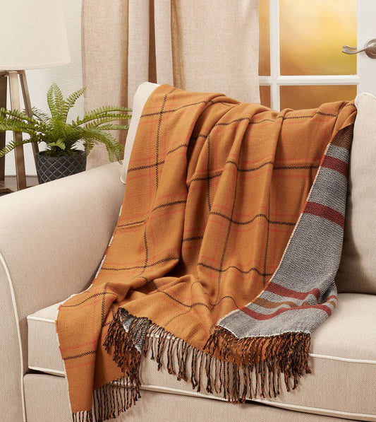 TH909 - Classic Plaid Reversible Rust 50x60 Throw Blanket