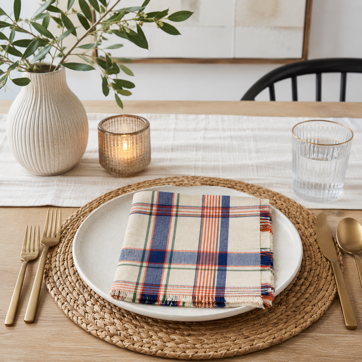 Heritage Plaid Fringe Cotton Cloth Napkin
