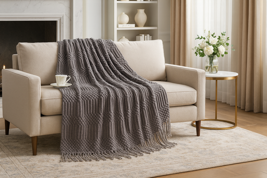 TH0037 - Slate Waffle Stripe 50x60 Inch Throw Blanket