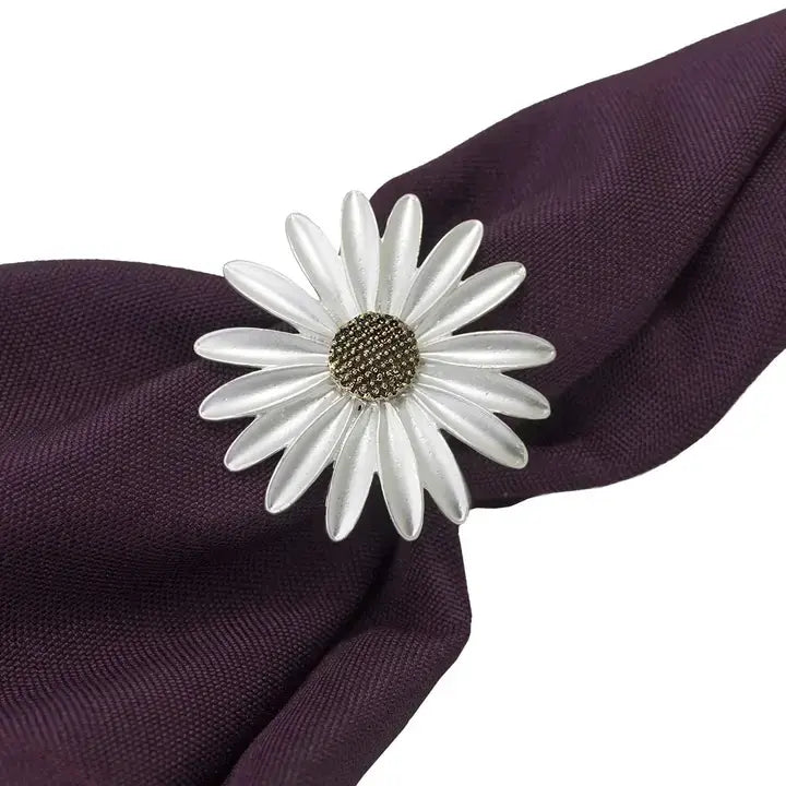 NR0096 - Matte Silver Sunflower Metal Napkin Ring Holder