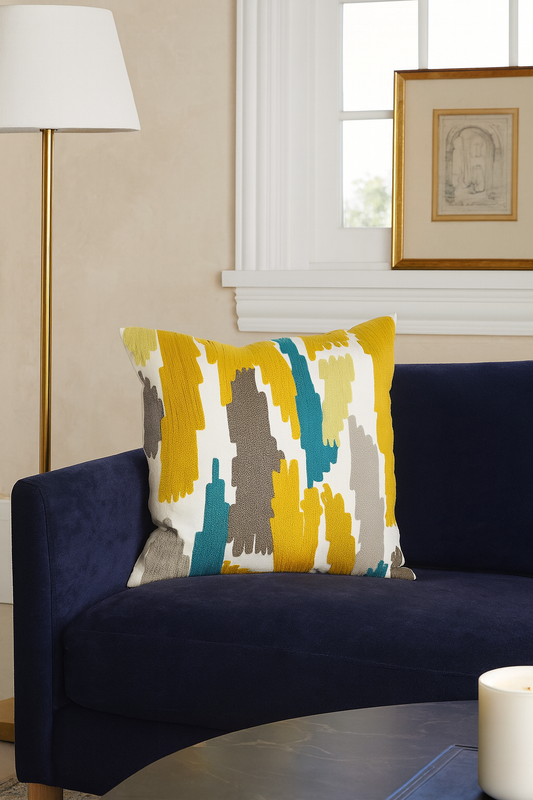 4855 - Chartreuse Brushstroke Cotton Down-Filled 20" Throw Pillow