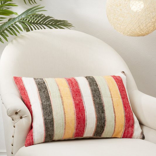 3094 - Multicolor Striped Cotton 16" x 24" Throw Pillow