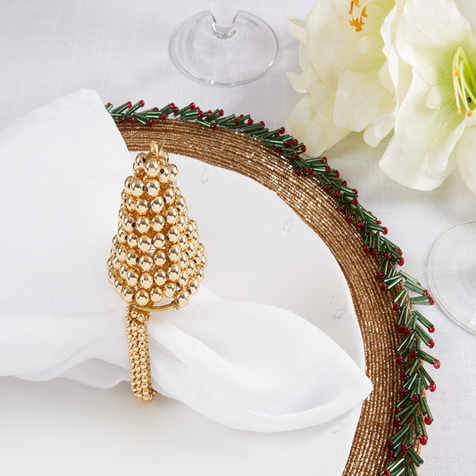 NR400 - Gold Pearl Christmas Tree Napkin Ring Holder