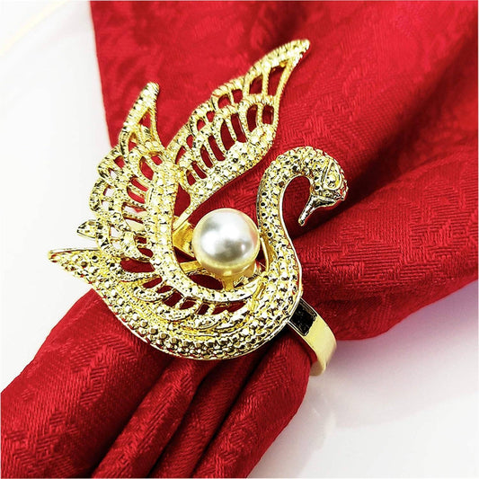 NR0110 - Gold Pearl Swan Metal Napkin Ring