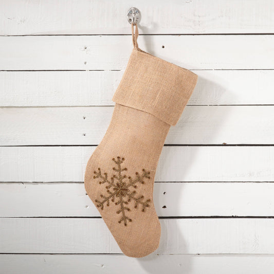 518 - Beaded Snowflake Burlap Christmas Stocking