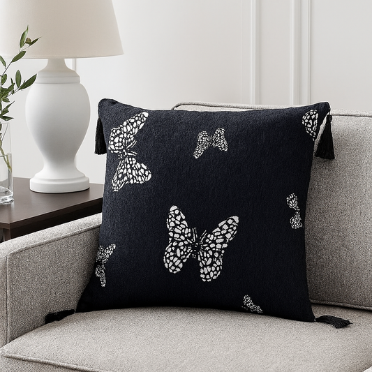 PLW0153 - Butterfly Jacquard Black 18" Throw Pillow