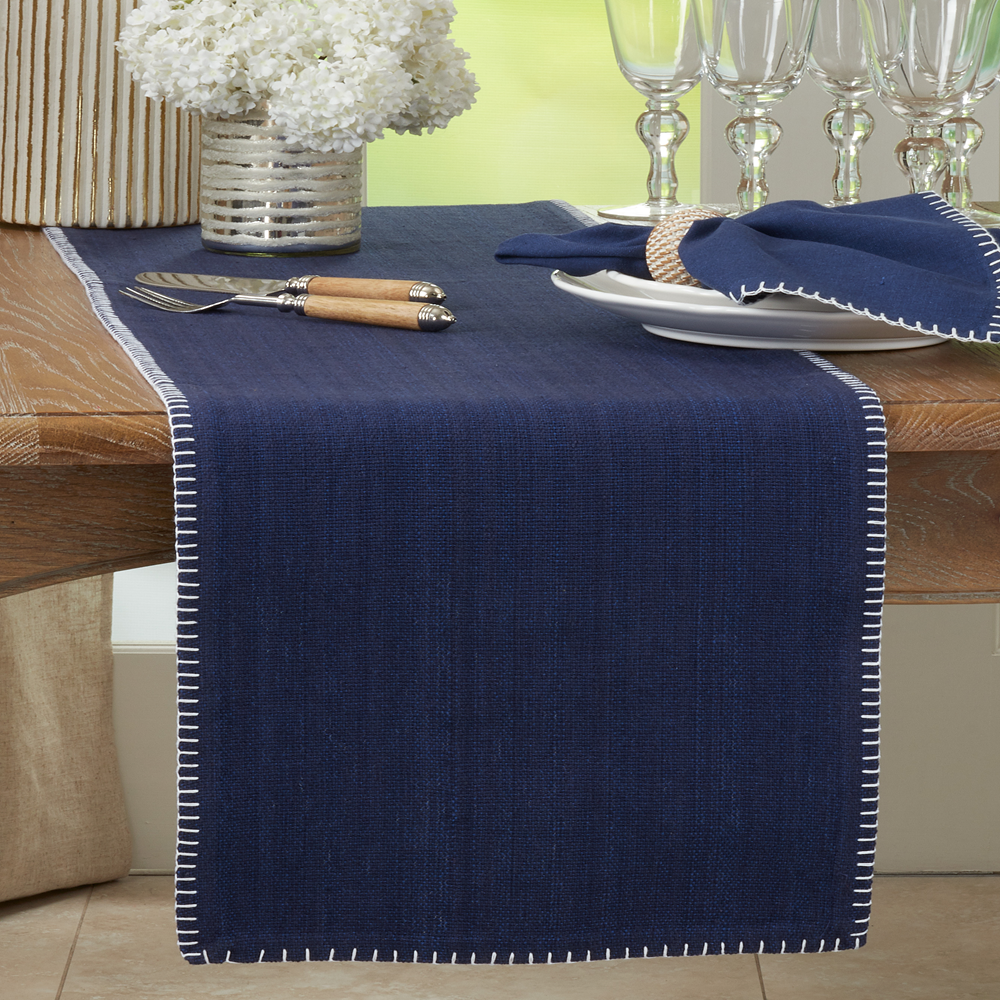 793 - Navy Blue Whip Stitched Cotton 13"x72" Table Runner