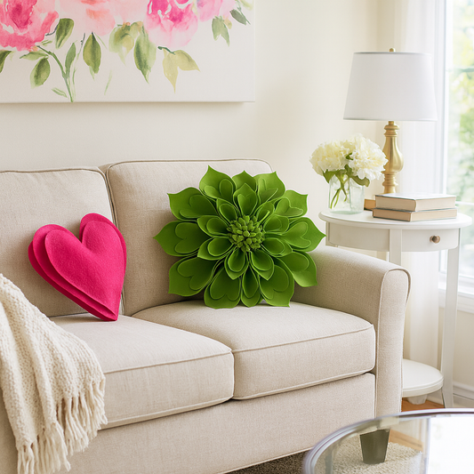 Kiwi 3D Heart-Shaped Petal Flower Throw Pillow