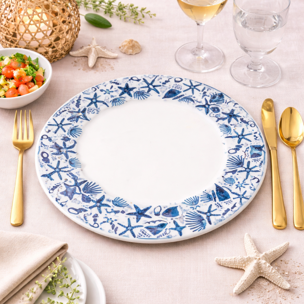 Navy Blue Sea Shells 13" Charger Plate