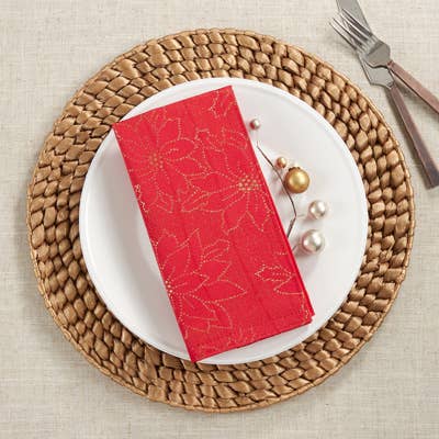 8857 - Red Gold Poinsettia 20" Dinner Napkin